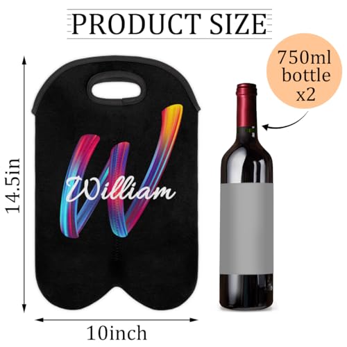 Personalized 2 Bottle Wine Carrier Tote Custom wtih Name, Customize Neoprene Wine Bottle Carrier Sleeve Travel Wine Holder Gift Bags - color: Black, size: Medium