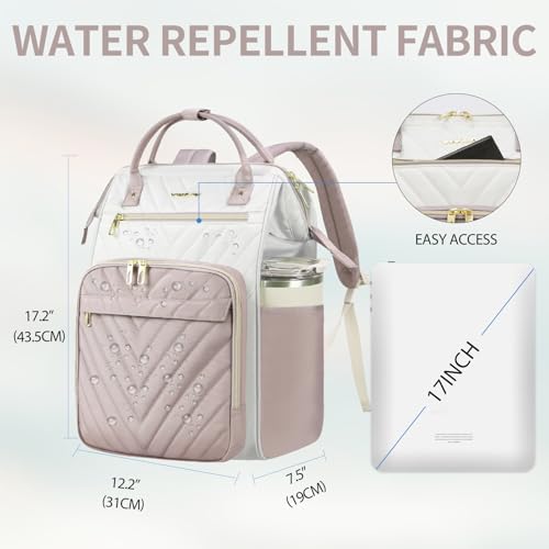 VANKEAN 17 Inch Laptop Backpack for Women Fashion Computer Work Bag, Large Capacity Waterproof Backpack, College Daypack Business Travel(Beige/Dusty pink, 17.3 Inch) - color: Beige/Dusty Pink, size: 17.3 Inch