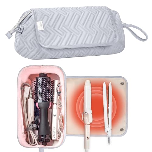 Leudes Hair Tools Travel Bag for Women Heat Resistant Mat for Travel Essentials Hot Tools Straighteners,Flat Irons,Curling Iron,Hot Air Brushes and Hair Dryer Organizer Bags 2 in 1 (Light Grey) - color: Light Grey