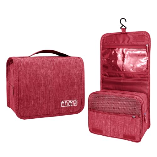 Lcsmaokin Large Capacity Toiletry Bag Travel Bag with Hanging Hook for Men and Women Waterproof Travel Cosmetic Bag Bathroom Storage Bag for Brushes Set, Full-Sized Shampoo, Toiletries, Wine Red - color: A-Wine Red