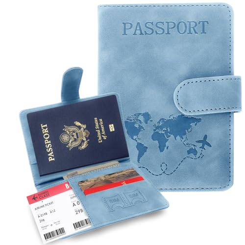 Passport Holders, RFID Blocking Credit Card Holder, PU Leather Vaccine Card Holders for Travel with Magnetic Buckle, Travel Must Haves Cruise Ship Essentials for Men, Women (Blue) - color: Blue
