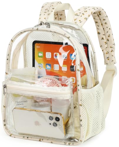 BTOOP Clear Mini Backpack for Stadium Events 12x12x6 Small Transparent Backpacks Plastic See Through Clear Bag for Concerts Work Festival Security Travel - color: Clear-flower 92, size: 12'' H-Mini