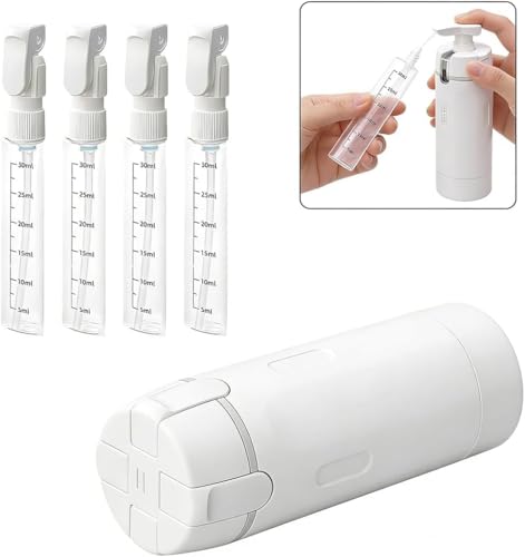 4 in 1 Travel Dispenser, 4 Pack 30ML/1OZ Travel Bottles with Stickers for Toiletries, Leak Proof Travel Size Containers, Portable for Shampoo Lotion Conditioner Cream White