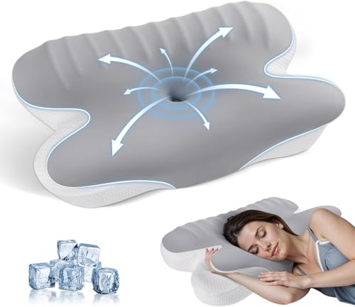 JINXIA Cervical Neck Pillow Memory Foam Pillows for Sleeping,Ergonomic Orthopedic Neck Support Pillow,Cooling Pillow with Removable Pillowcase for Side,Back, Stomach Sleepers,Light Gray