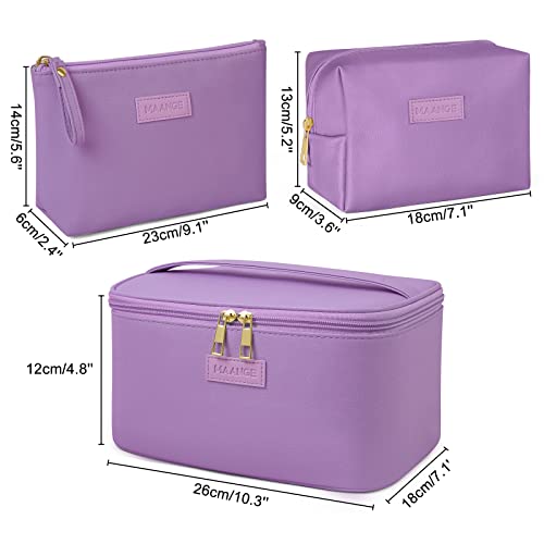 MAANGE Travel Makeup Bag - Large Makeup Bag with 2pcs Small Makeup Bag Portable Leather Cosmetic Bag Toiletry Bag Make Up Bags for Women and Girls (Purple) - color: Purple