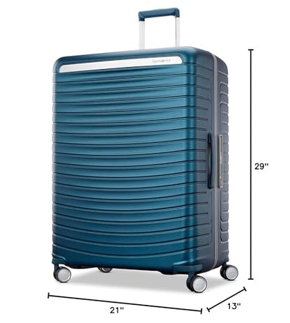 Framelock Max 29" Large Checked Hardshell Zipperless Luggage - Highly Secure Integrated Eazylock™ Mechanism - RightHeight™ Adjustable Handle - 360° Spinner Wheels - Airline Approved - Emerald Teal - color: Blue, size: Large Spinner