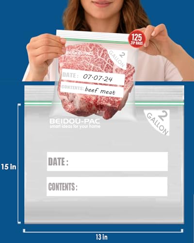 BEIDOU-PAC 2 Gallon Large Food Storage Freezer Bags, 125 Count | Double Zipper | 13" * 15", Freshness Easy Open Reclosable Clear Plastic Bags - style: Zip | 2 gal 125 count