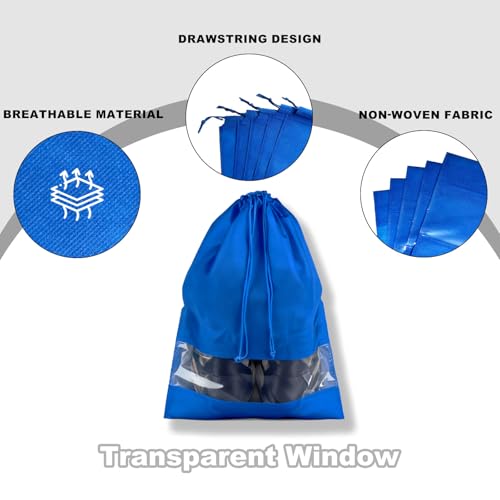 20 Pack Shoe Bags for Travel, 17" x 12.6" Drawstring Shoe Organizers with Clear Window, Breathable Non-Woven Dustproof Pouches for Luggage & Closet (Blue) - color: Blue