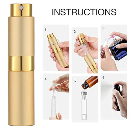 LISAPACK 8ML Atomizer Perfume Spray Bottle for Travel, Empty Refillable Cologne Dispenser, Portable Sprayer (Gold) - color: Gold