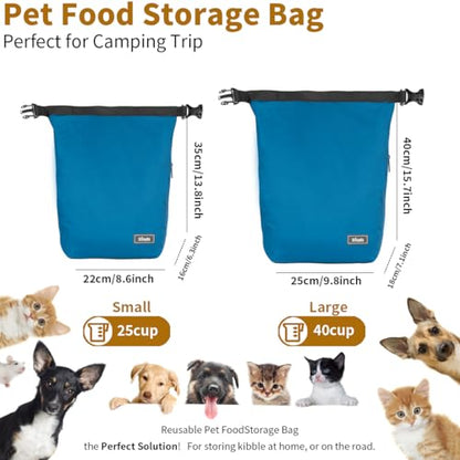 Pet Food Storage Bag Travel Dog Food Container 2PCS Collapsible Dog Travel Bowls and Zipper Side (Blue, Small) - color: Blue, size: 12L