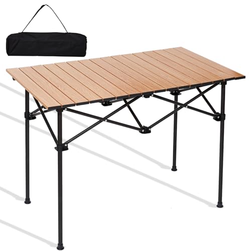 SHANQUAN Camping Table Roll up Table, Fold up Lightweight Compact, 2-4 Person Portable Roll up Aluminum Table with Carry Bag for Outdoor, Camping, Picnic, Backyards, BBQ - size: 37*22 inch