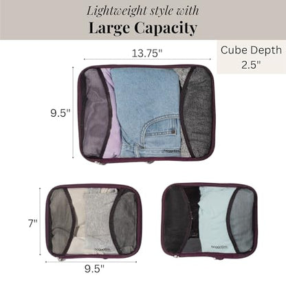 Baggallini Compression Cube 3-piece set - Lightweight Compression Packing Cubes for Travel - color: Mulberry