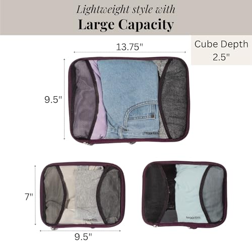 Baggallini Compression Cube 3-piece set - Lightweight Compression Packing Cubes for Travel - color: Mulberry