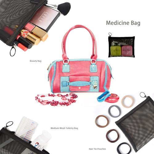 Patu Zipper Mesh Bags, Size M / A6, 5 Pieces, Beauty Makeup Cosmetic Accessories Organizer, Travel Toiletry Kit Set Storage Pouch, Black - size: M A6 (6.5" x 5.5", 5 pcs)