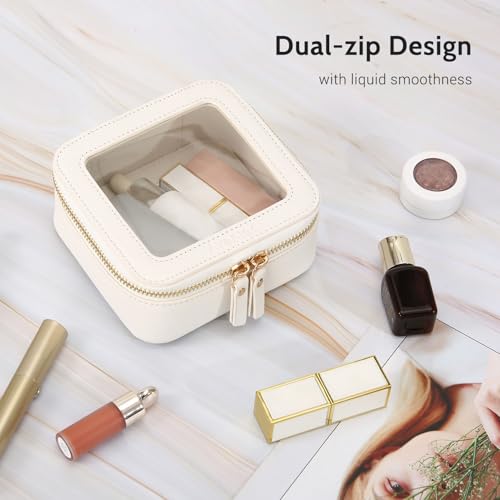 Aveniee Clear Makeup Bag Small, Mini Travel Toiletry Bag Cosmetic Bags Organizer, TSA Approved Clear Makeup Case Pouch with Zipper, Car Essentials for Women Men,White - color: Off-White, style: Mini Chic