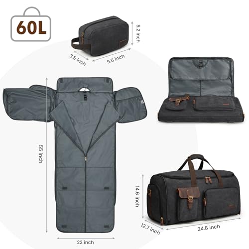 S-ZONE Garment Bags for Travel Convertible Garment Duffle Bags for Travel Suit Carry on Luggage for Men Hanging Suitcase - color: Black