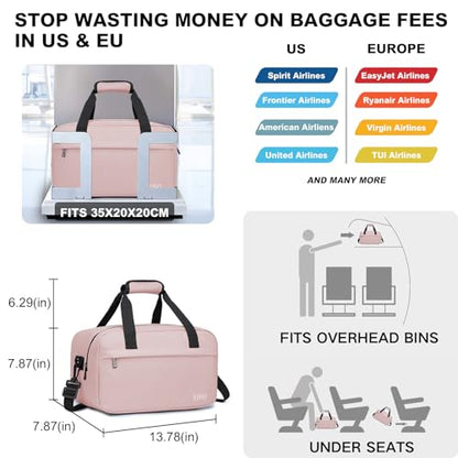 Kono Travel Duffel Bag 14L Under Seat Carry-on Bag Sports Tote Gym Bag Weekender Overnight Bags 13.78"x7.87"x7.87" Pink - color: Pink, size: S (13.78inx 7.87in x7.87in)-14L