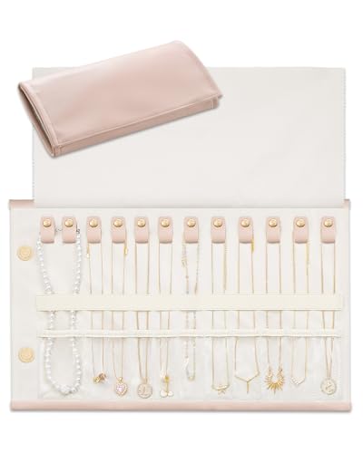 Lolalet Travel Necklace Organizer, Tangle-Free Necklace Case for Travel, Foldable Roll Up Jewelry Storage Bag for Necklaces Chains Bracelets, Pink, 12 Slots Holder - color: Pink, size: Medium, 12 Slots