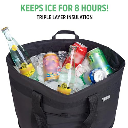 Jumbo Insulated Cooler Bag (Black) with HD Thermal Insulation - Premium, Collapsible Soft Cooler Makes a Perfect Insulated Grocery Bag, Food Delivery Bag, Travel Bag, Beach or Picnic Bags - color: Black