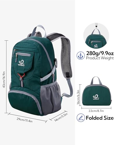 WATERFLY Small Lightweight Packable Backpack: 20l Ultra Light Foldable Travel Hiking Camping Daypack Day Pack for Man Woman - color: New-dark Green