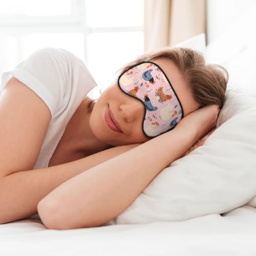 Sleep Mask Cute Chickens and Flowers Comfortable Eye Mask with Adjustable Strap Soft Eye Cover Blindfold for Travel Yoga Nap Shift Work - color: Cute Chickens and Flowers