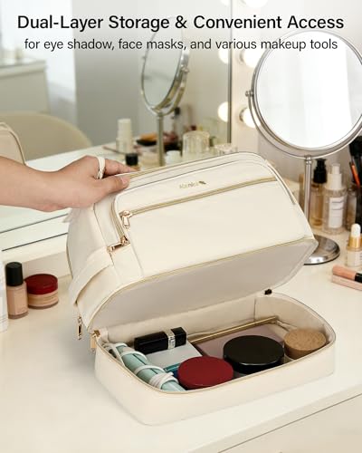 Hanke Travel Toiletry Bag, Lightweight Wide-open Makeup Bag, Dual-Layer Travel Bag for Toiletries Water-Resistant Cosmetic Bags Large Toiletry Bags for Women & Men, Travel Essentials, Off White - color: Off White