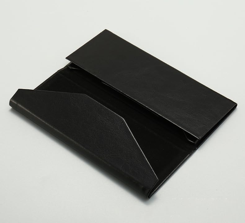 Portable Leather Glasses Case Anti-pressure Glasses Bag Coin Purse Storage Bag Suitable for Men and Women - color: Folding Black