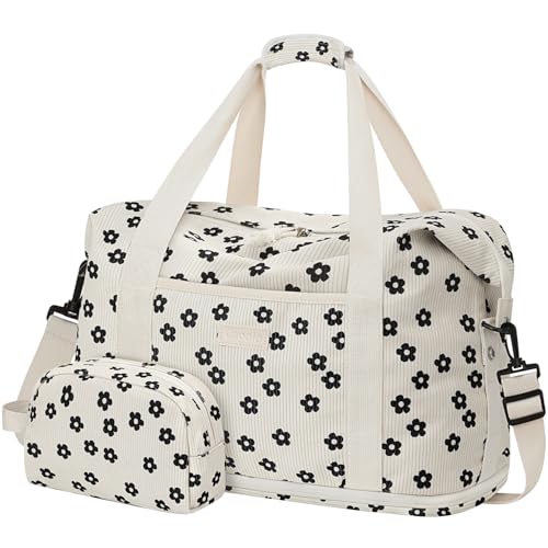 Expandable Travel Duffle Bags Weekender Overnight Bags for Women Men Hospital Bag for Women Labor Delivery with Toiletry Bag Waterproof - color: Corduroy Black Flower, size: Large