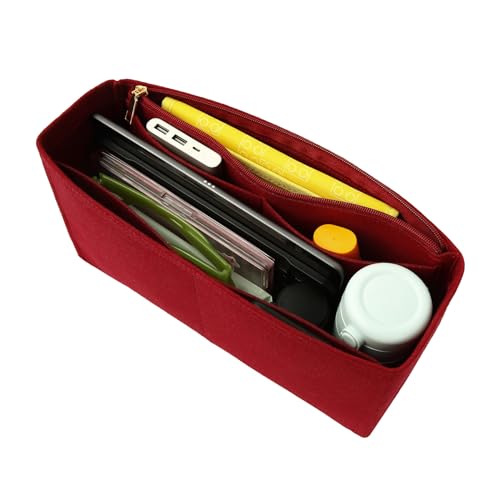 Surblue Purse Organizer Insert for Handbags, Felt Bag Organizer with Zippers Handbag Shaper Pouch for Classic 19 Flap Bag, Marmont, Onthego,（Burgundy, Slender L） - color: Burgundy, size: Slender L