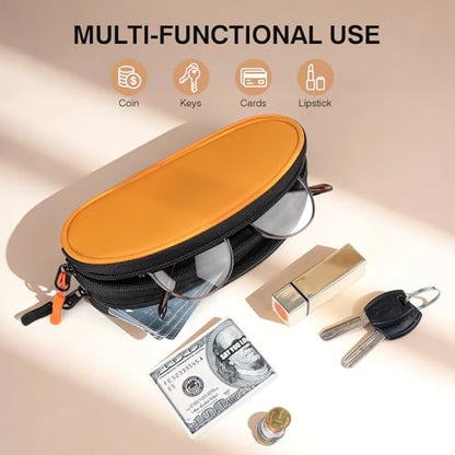 Marvolia Double Glasses Case Large Soft Eyeglass Case for Women Men Portable Zipper Sunglasses Pouch with Keychain Clip - color: Orange