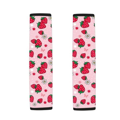 Cute Strawberry 2Pcs Car Seat Belt Cover Pads,Seat Belt Cushion Comfortable Anti-Slip Universal Auto Seat Straps for Vehicle Truck SUV Van Sedan - color: Cute Red Strawberry