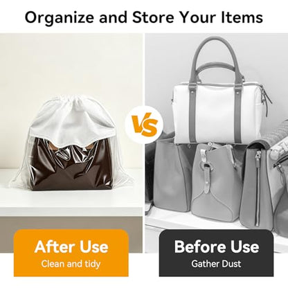 12 Pieces Dust Bags for Handbags White Non-Woven Drawstring Bags Breathable Cloth Purse Storage Dustproof Storage Bags with Drawstring for Handbags,Purses,Shoes,and Travel Organizing