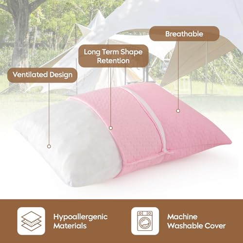 Small Shredded Memory Foam Pillow, Camping Pillow Travel Pillow - Compressible Medium Firm, Breathable Cover, Ideal Backpacking Hiking, Airplane and Car (Apricot Pink, S) - color: Apricot Pink, size: S-16 X 12 Inch