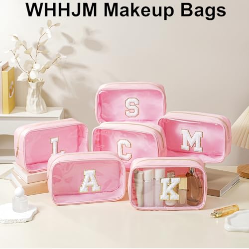 Personalized Initial Clear Makeup Bag Cosmetic Bags Travel Toiletry Bag Essentials Emergency Pouch Gifts for Girls Girlfriend Kids Birthday Graduation Teacher (Pink A) - style: A
