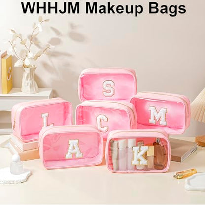 Personalized Initial Clear Makeup Bag Cosmetic Bags Travel Toiletry Bag Essentials Emergency Pouch Gifts for Girls Girlfriend Kids Birthday Graduation Teacher (Pink C) - style: C