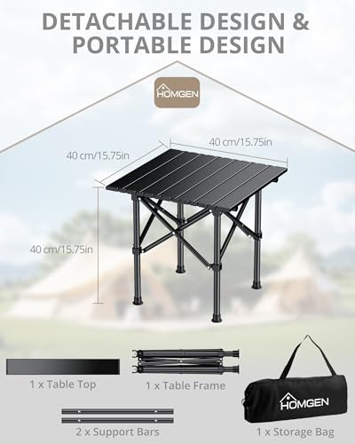 HOMGEN Durable Camping Foldable Table-Ease of Assembly-Stable and no Wobbling-16'' Height Small Folding Table-16'' L x 16'' W Desktop Size-Load-Bearing 66lbs-Portable Picnic Table for Hiking/RV Trip