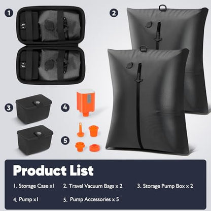 Vacuum Compression Bag with Travel Pump - Waterproof, Reusable, Hard Storage case, Portable Travel Bag Vacuum Bag Kit, Suitable for Camping, Gym, Beach, Moving (Black Bag + Pump) - color: Black Bag + Pump