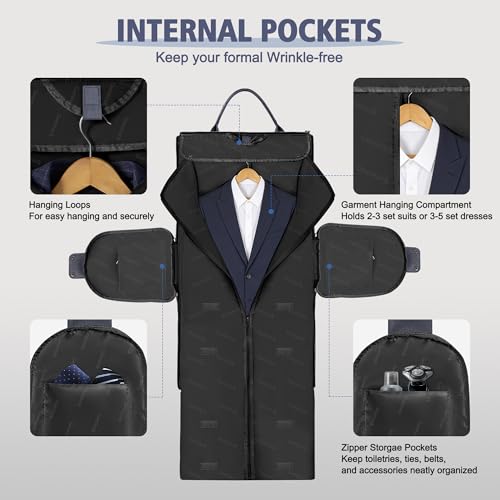 Geestock Garment Bags for Travel, Convertible Suit Travel Bag for Men & Women, Carry On Garment Bag with Shoe Pouch & Shoulder Strap, 2 in 1 Foldable Oxford Duffel Bags, Blue - color: Blue