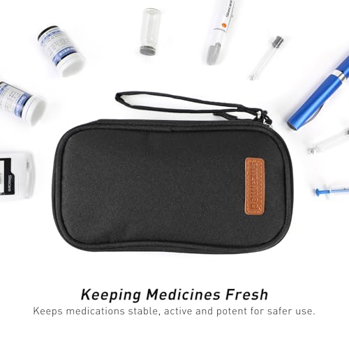 suzamed Insulin Cooler Travel Case, Double Layer Medicine Kit Diabetes Travel Case, Portable Medicine Organizer with 2Pack 150g Ice Pack TSA Approved for Insulin Pens Diabetic Supplies (Black) - color: Black