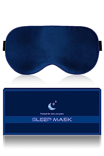 Silk Eye Mask for Sleeping - Soft Breathable Organic Natural Mulberry Silk Fabric Blackout Sleep Mask with Adjustable Straps No Pressure Eye Mask for Travel Essentials Gifts (Navy Blue) - color: Navy Blue