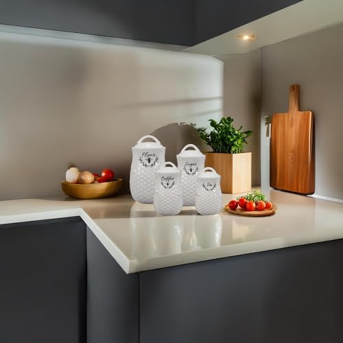 Young's Inc Ceramic Honey Bee Canisters, 4 pc/set - color: White