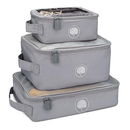 Parker Baby Co. Lightweight Packing Cube Set 3-Pack | Collapsible, Durable, Mesh & Clear Top | Travel Organizer for Diaper Bags, Luggage - Gray/Gray Buffalo - color: Gray/Gray Buffalo