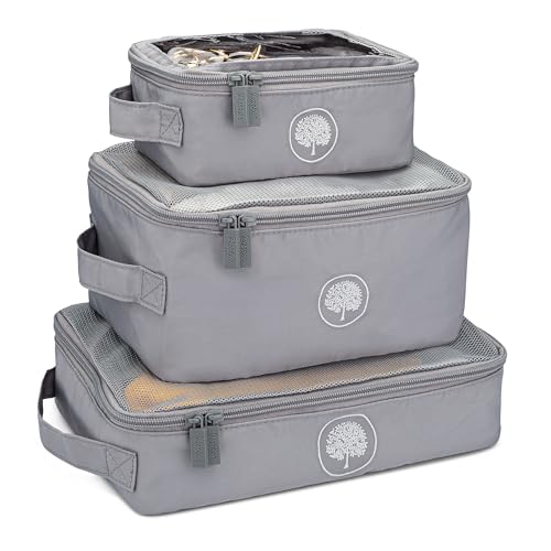 Parker Baby Co. Lightweight Packing Cube Set 3-Pack | Collapsible, Durable, Mesh & Clear Top | Travel Organizer for Diaper Bags, Luggage - Gray/Gray Buffalo - color: Gray/Gray Buffalo