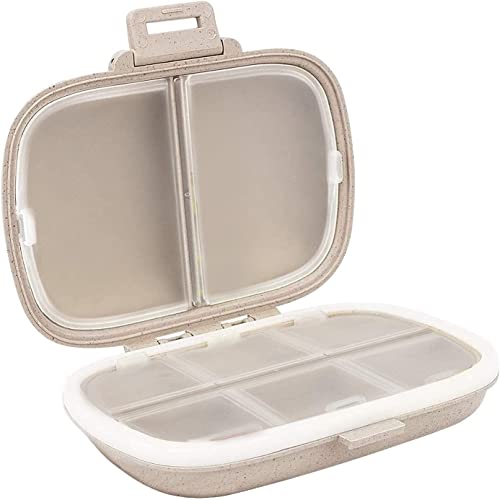 Holii Travel Pill Organizer, 8 Compartments Portable Pill Case, Daily Pill Box to Hold Vitamins, Small Pill Container for Pocket Purse Medicine Organizer（Khaki） - color: Khaki