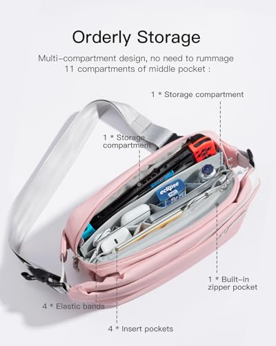 Inateck Sling Bag X, Multi-pocket Crossbody Shoulder Chest Bag with Adjustable Shoulder Strap, Water-resistant Waist Fanny Pack for Men, Women, Travel, Daily Use, Cycling, Hiking, Pink, Large - color: Pink, size: Large