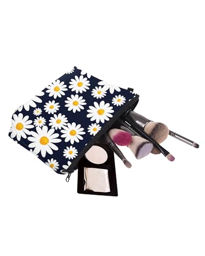 Cute Travel Makeup Bag Cosmetic Bag Small Pouch Gift for Women (Daisy Dark Blue) - color: Daisy Dark Blue