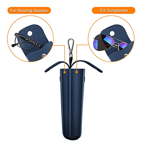 FINTIE Double Glasses Case with Carabiner Hook, Portable Vegan Leather Eyeglass Case Anti-scratch Sunglasses Pouch - color: Navy