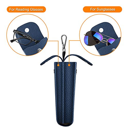 FINTIE Double Glasses Case with Carabiner Hook, Portable Vegan Leather Eyeglass Case Anti-scratch Sunglasses Pouch - color: Navy