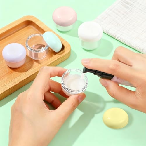 MUIIGOOD 5Pcs 20ml 10ml Small Leak Proof Mini Travel Jars, Travel Containers for Creams with Lids and Labels, Travel Bottles Lip Balm Cosmetic for Jewelry Case Toiletries Moisturizer Plastic Jar