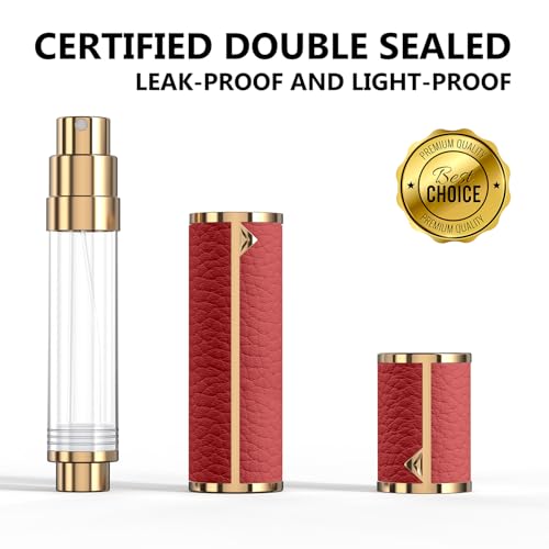 8ML Travel Perfume Refillable Atomizer, Mini Genuine Leather Cologne Sprayer, Protable Pocket Size Empty Fragrance Spray Bottle (Red) - color: Red
